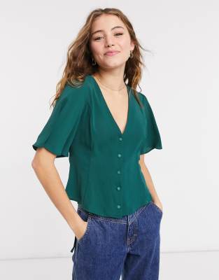 ASOS DESIGN short sleeve tea blouse in 