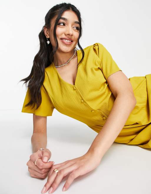 ASOS DESIGN short sleeve tea culotte jumpsuit in mustard