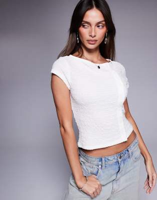 ASOS DESIGN short sleeve textured asymmetric button through top in ...