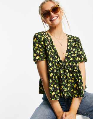 yellow floral blouse with sleeves