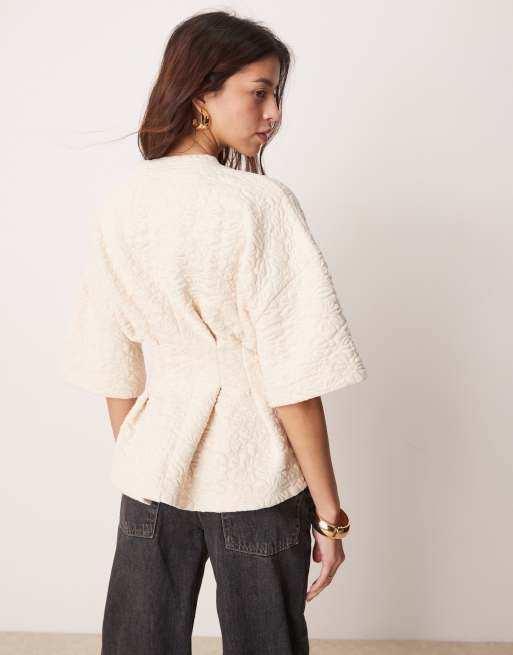 Flower Jacquard 2way Puff Sleeve Tops