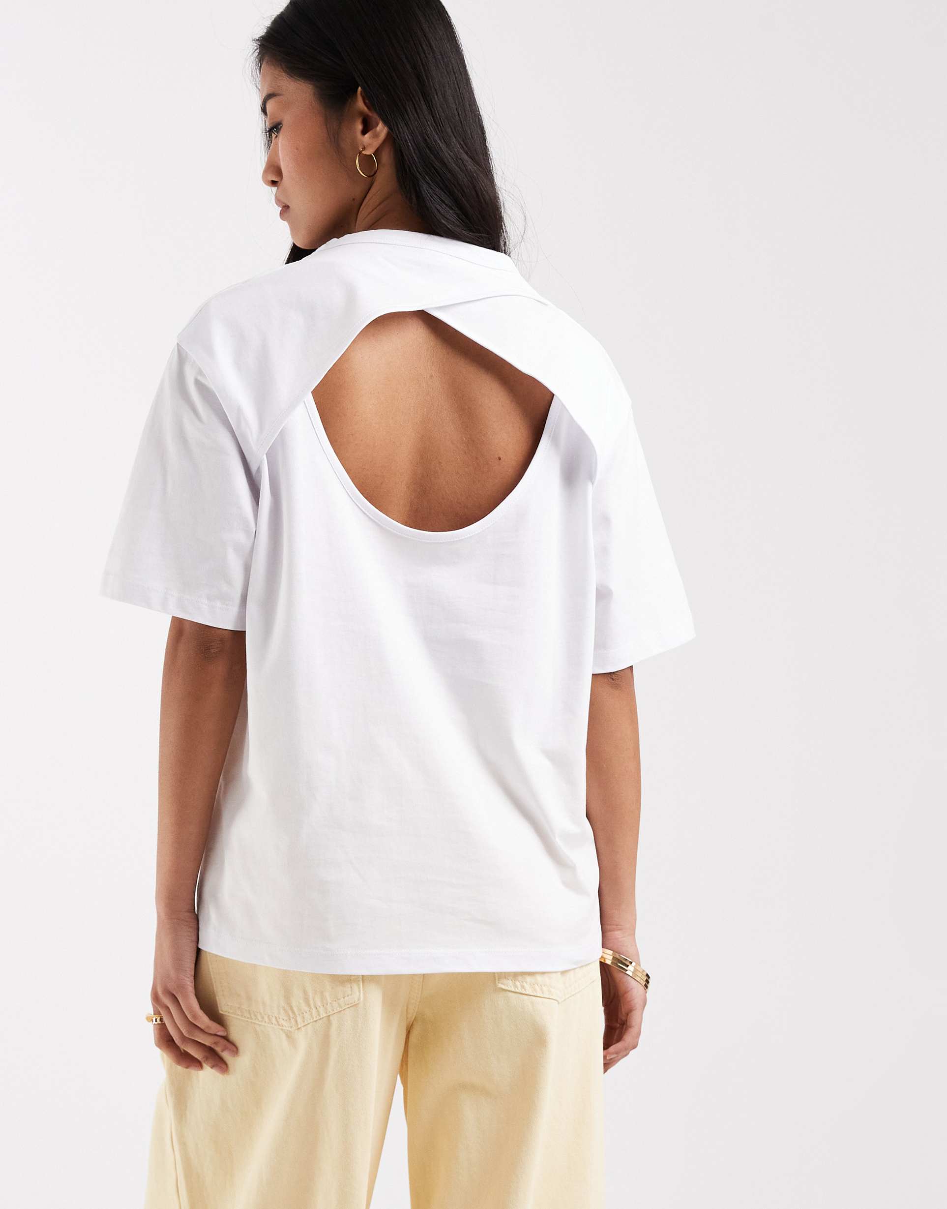 asos design short sleeve top with cape detail back in white