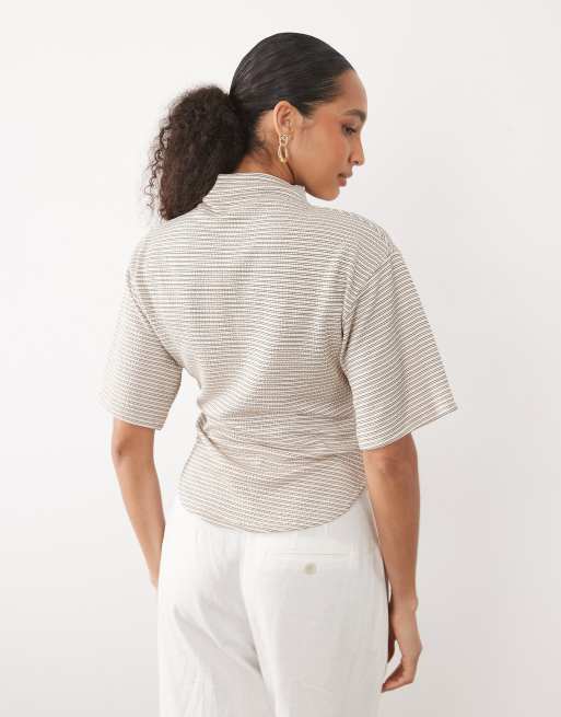 ASOS DESIGN short sleeve top with high neck in stripe, 4 of 4