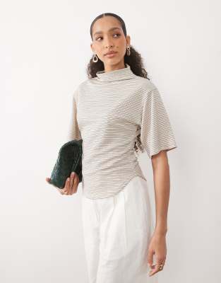 Asos Design Short Sleeve Top With High Neck In Multi