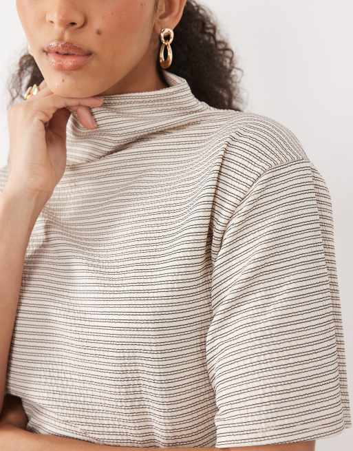 ASOS DESIGN short sleeve top with high neck in stripes, 3 of 4