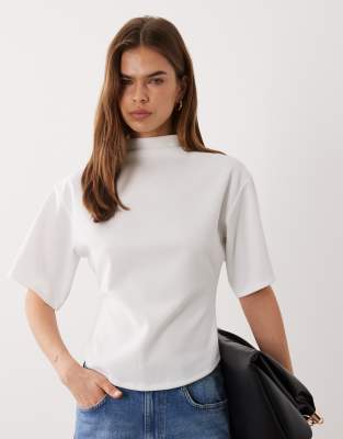 Asos Design Short Sleeve Top With High Neck In White