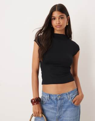 Asos Design Short Sleeve Top With Tie Waist Detail In Black