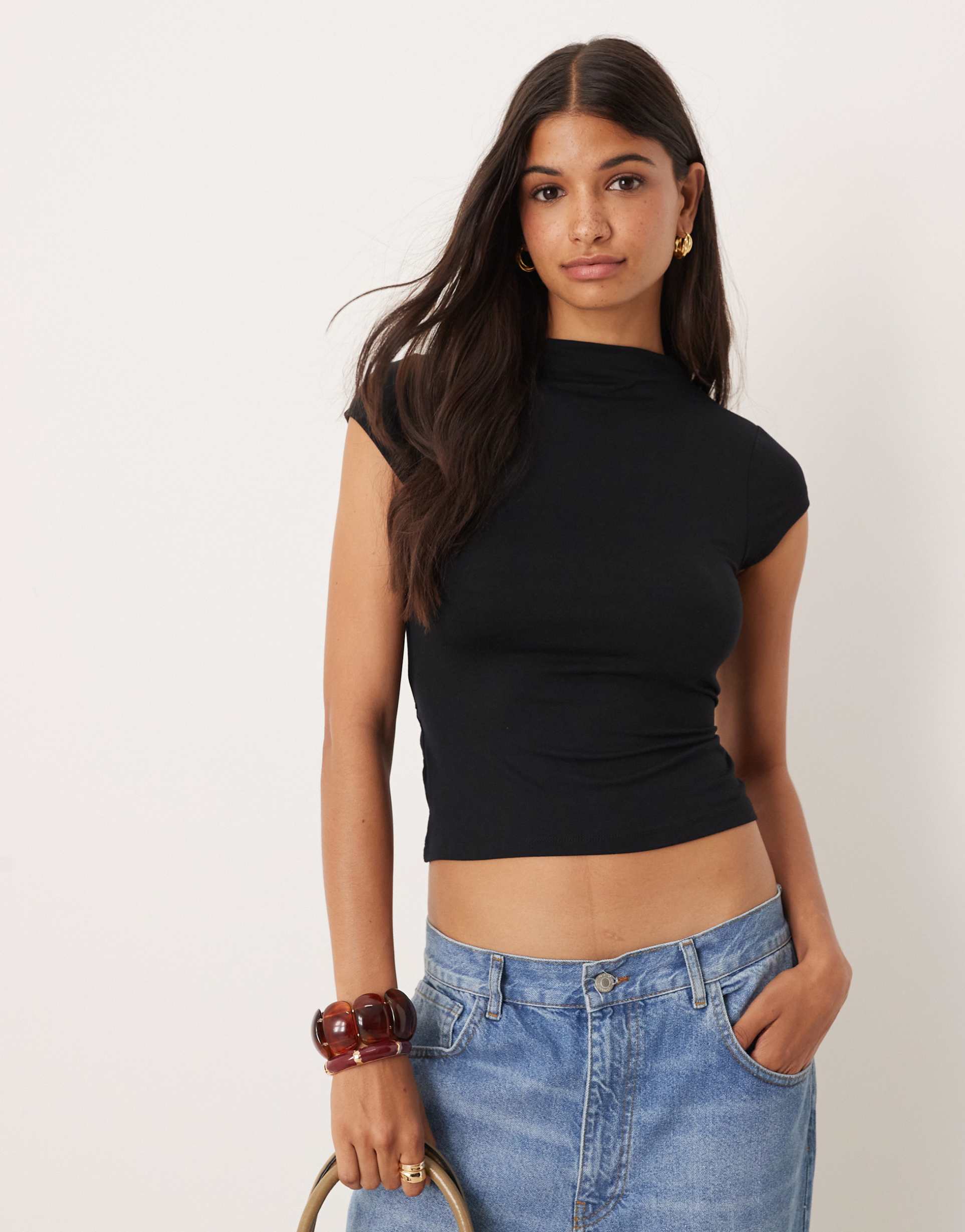 asos design short sleeve top with tie waist detail in black