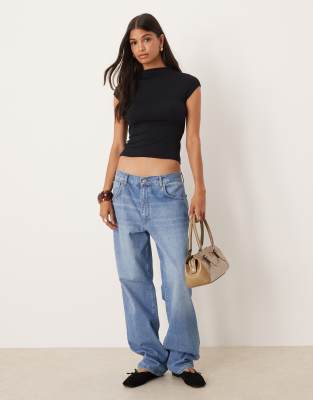 Asos Design Short Sleeve Top With Tie Waist Detail In Black