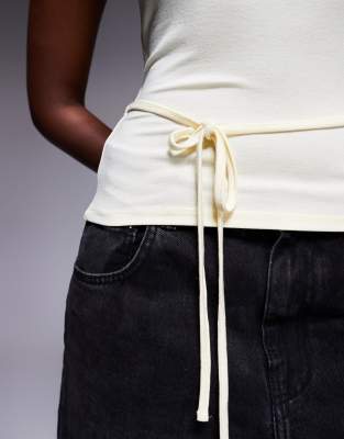 Asos Design Short Sleeve Top With Tie Waist Detail In White