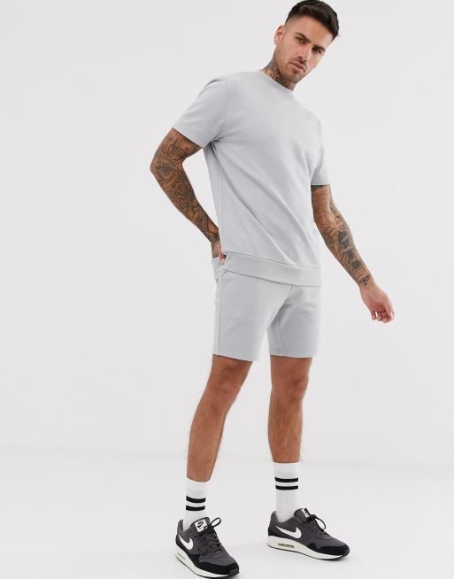 ASOS DESIGN short sleeve tracksuit with shorts in light gray | ASOS