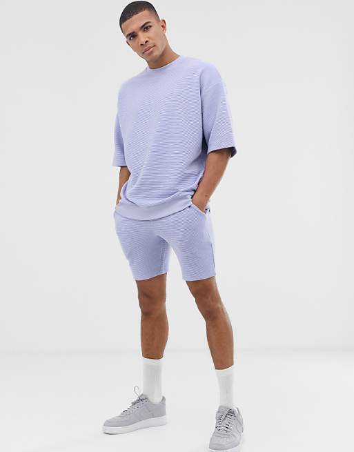 ASOS DESIGN short sleeve tracksuit with shorts in lilac ribbed fabric | ASOS