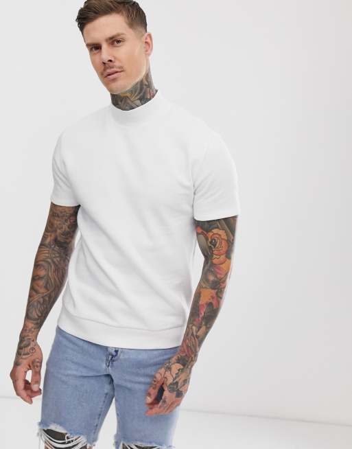 White mock neck store short sleeve top