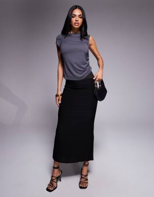 Asos Design Short Sleeve Twist Detail Asymmetric Top In Gray
