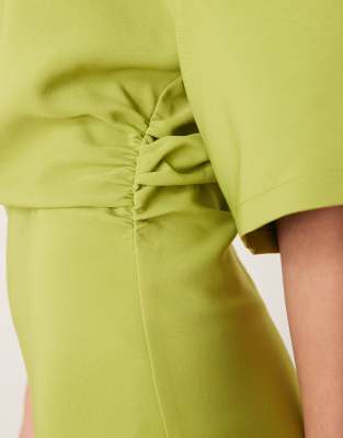 Asos Design Short Sleeve Waisted Mini Dress In Green