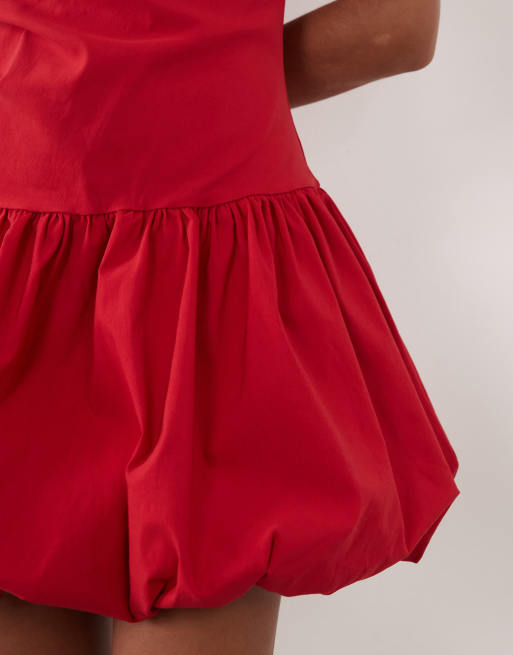 ASOS DESIGN short sleeve with bubble hem mini dress in red, 3 of 4