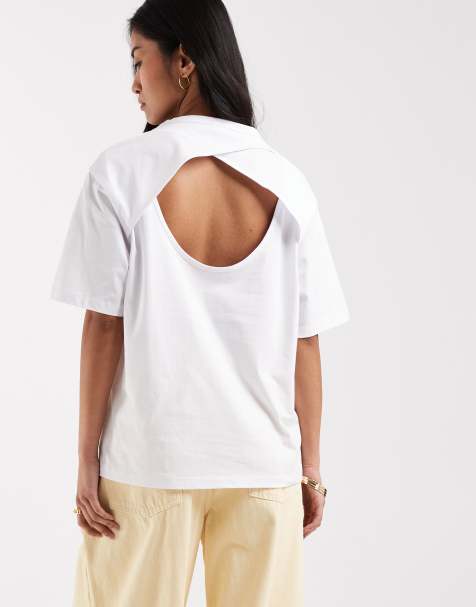 ASOS DESIGN short sleeve with cape detail back top in white