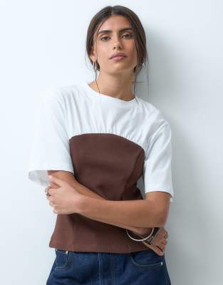 Asos Design Short Sleeve With Contrast Bandeau Top In Multi