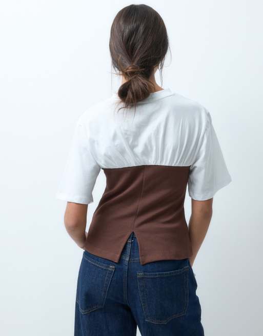 ASOS DESIGN short sleeve with contrast bandeau top in chocolate, 2 of 4