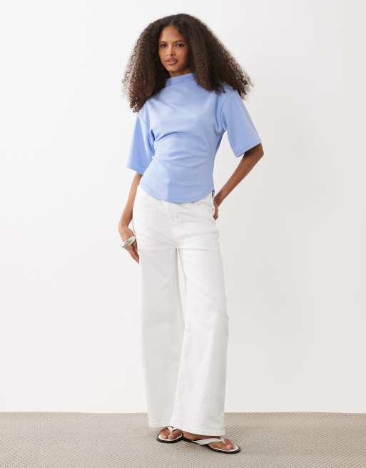 ASOS DESIGN short sleeve with high neck top in blue, 2 of 4