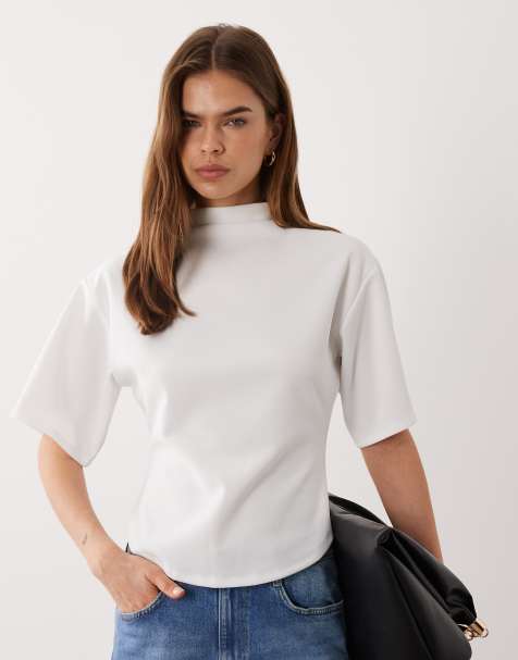 ASOS DESIGN short sleeve with high neck top in white - view 1