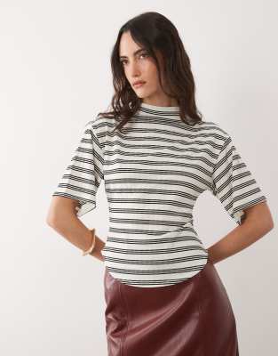 Asos Design Short Sleeve With High Neck Top In Multi