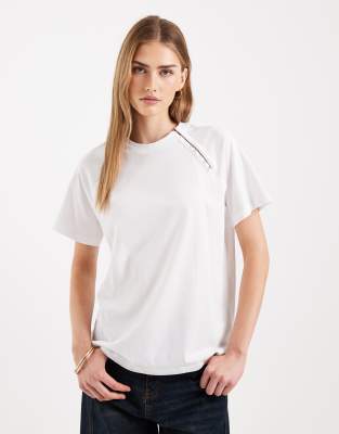 ASOS DESIGN short sleeve with hook and eye detail top in white