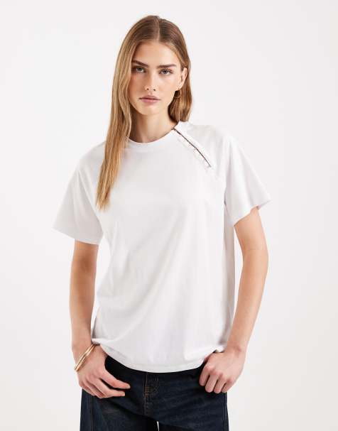 ASOS DESIGN short sleeve with hook and eye detail top in white