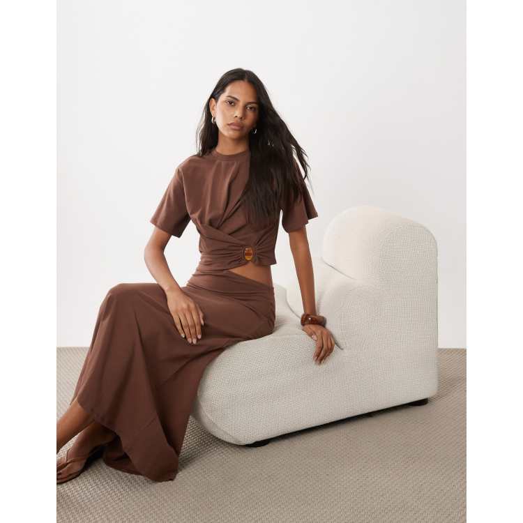brown midi cut out dress ASOS DESIGN short sleeve with knot detail and in chocolate drey top and pants Women's Light Blue Double Variant:Xlarge 97% Polyester