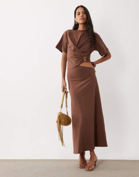 dress shirt blue Non-Iron Cotton Stripe With Contrast Trim Zapaka Women Black Midi shirt collar that can Color:#49-Dark Tan Cheap Short Homecoming Dresses