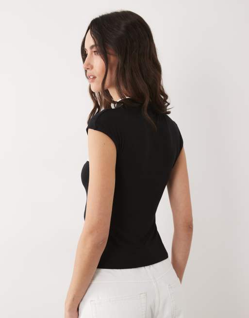 ASOS DESIGN short sleeve with rouleau loop with cut out top in black, 3 of 4