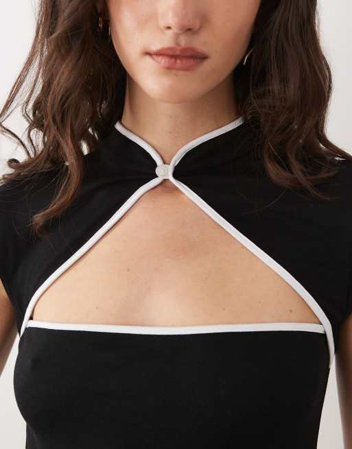 ASOS DESIGN short sleeve with rouleau loop with cut out top in black, 4 of 4