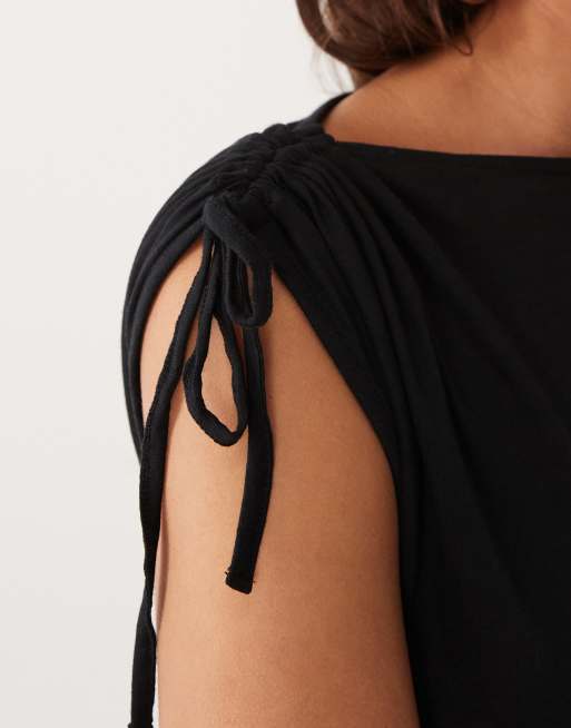 ASOS DESIGN short sleeve with ruching sheer top in black, 4 of 4