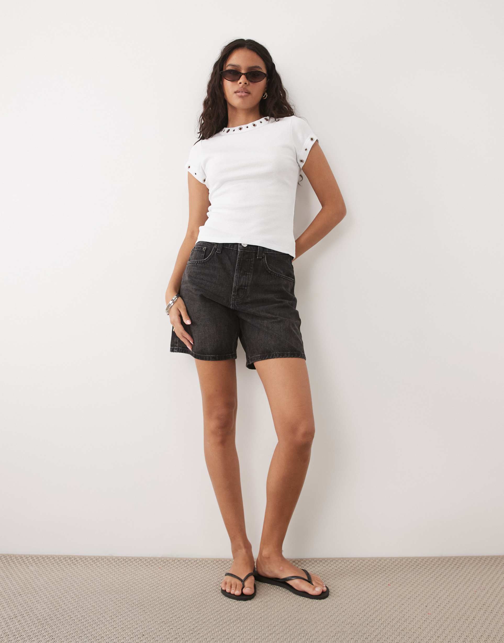 asos design short sleeve with stud detail top in white