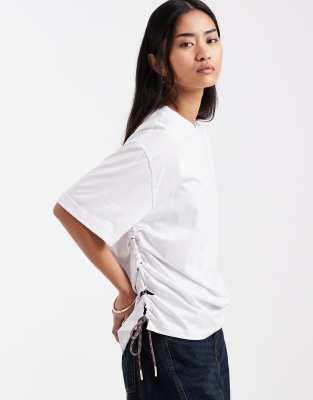 Asos Design Short Sleeve With Tie Detail Top In White
