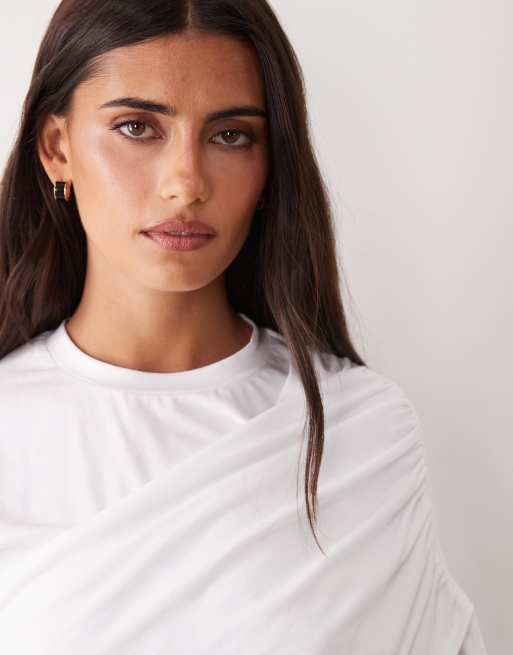 ASOS DESIGN short sleeve wrap top in white, 4 of 4