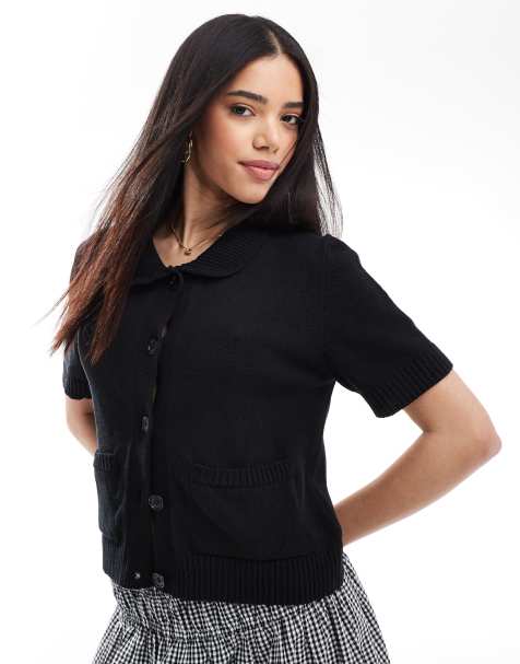 ASOS DESIGN short sleeved cardigan in black