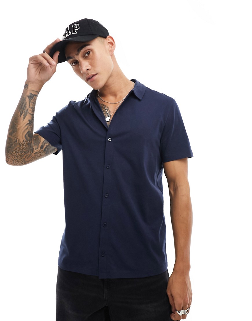 ASOS DESIGN short sleeved jersey shirt in navy
