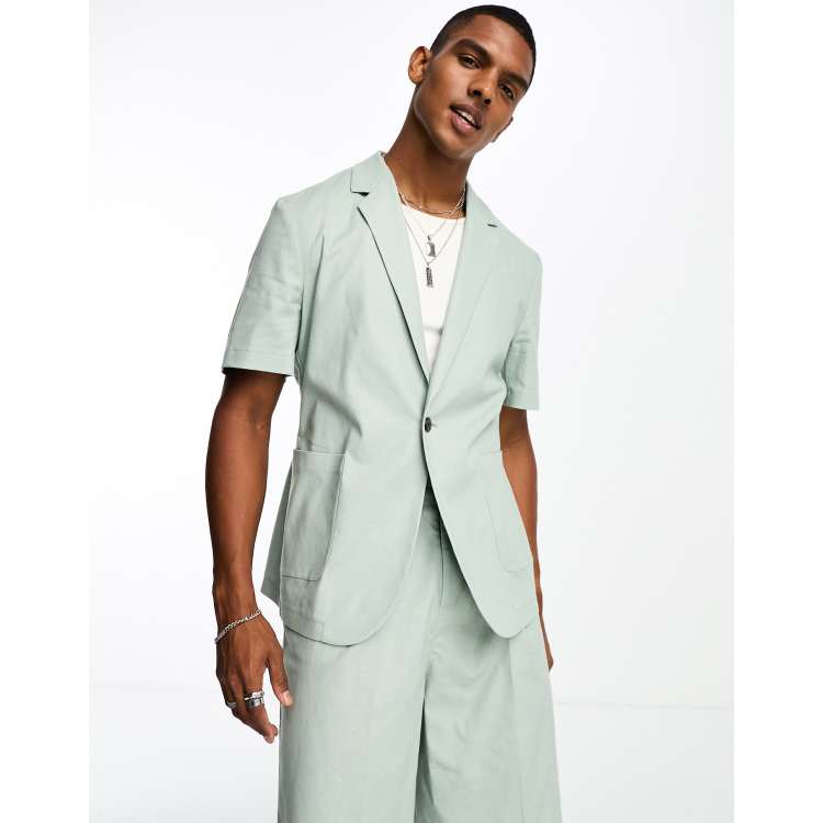 ASOS DESIGN short sleeved linen mix suit jacket in sage