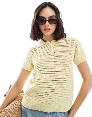 ASOS DESIGN ASOS DESIGN short sleeved polo top in buttermilk-Yellow