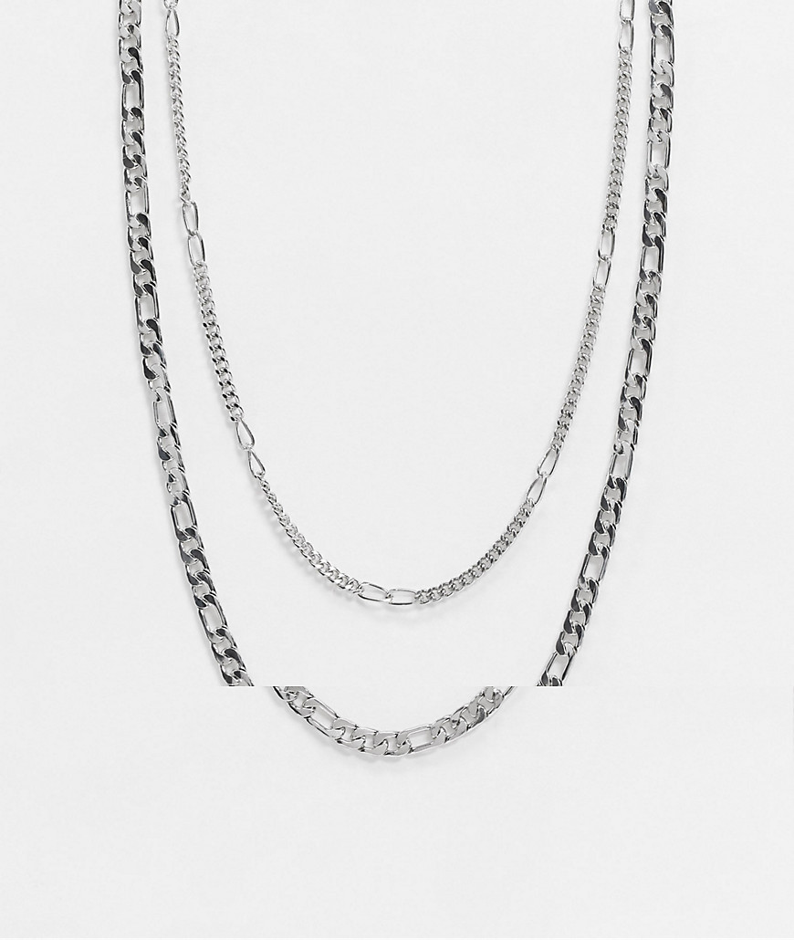 ASOS DESIGN short slim double layer 5mm figaro neckchain in silver tone