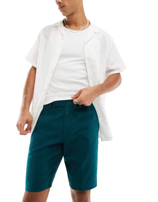 ASOS DESIGN - Short slim élégant en lin mélangé - Vert forêt