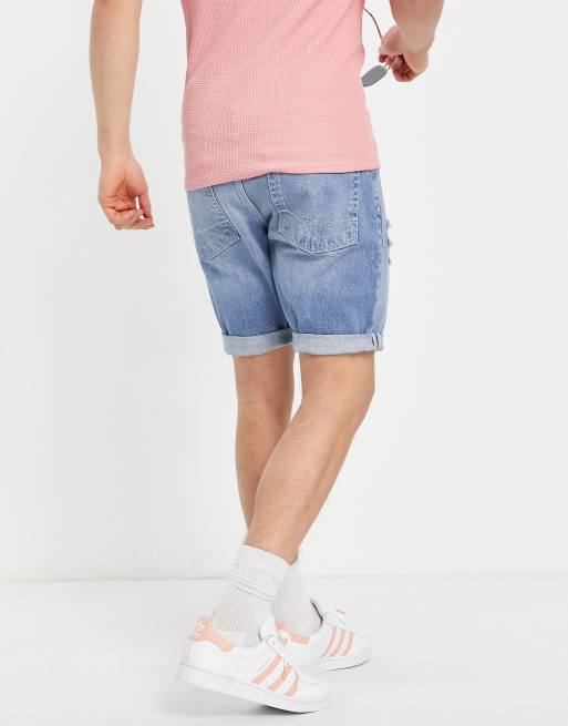 ASOS DESIGN - Short slim en jean avec abrasions - Délavage moyen , 2 de 4