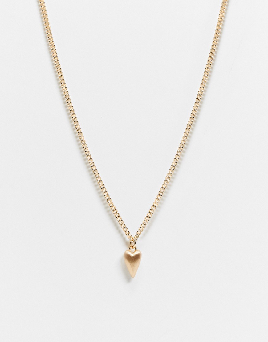 ASOS DESIGN short slim neckchain with brushed heart pendant in gold tone