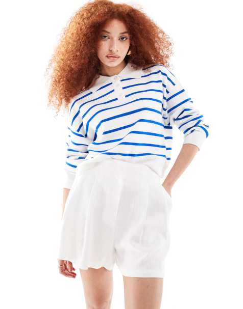ASOS DESIGN - Short taille haute à pinces en lin mélangé - Blanc - view 1