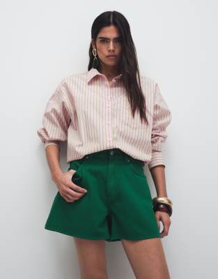 Short trapèze en denim long - Vert 42
