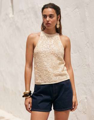 Short trapèze long en jean - Bleu brut-Bleu marine 34