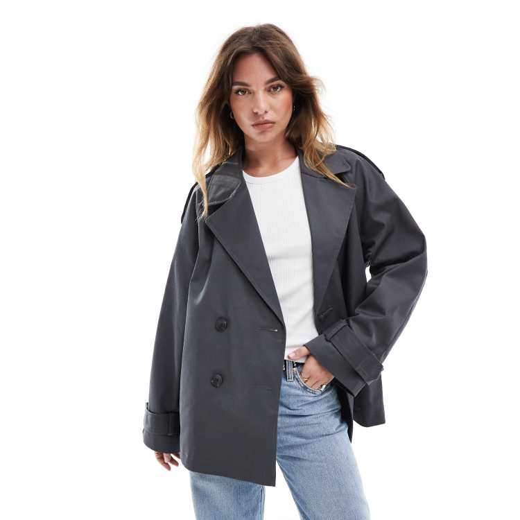 ASOS DESIGN short trench coat in charcoal | ASOS