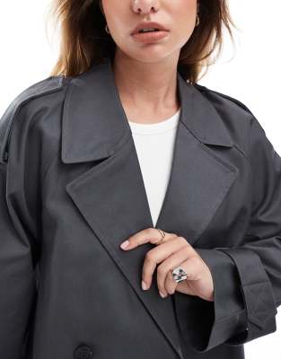 Asos Design Short Trench Coat In Gray