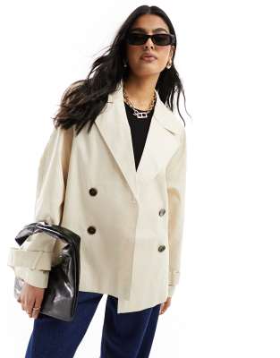 Asos Design Short Trench Coat In Light Stone-neutral